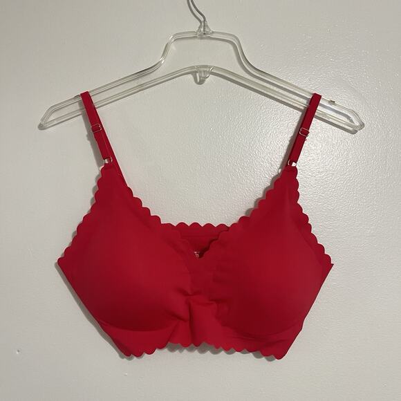Seamless Soft Padded Red T-Shirt Bra Size M Scallop Trim Adjustable Longline NEW - Picture 5 of 11